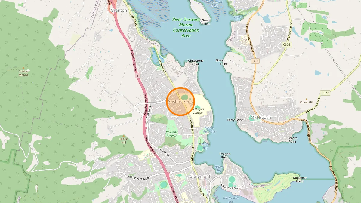 Hobart Rubbish Removal service area map for Austins Ferry