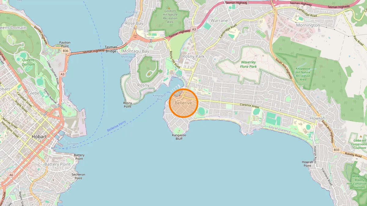 Hobart Rubbish Removal service area map for Bellerive