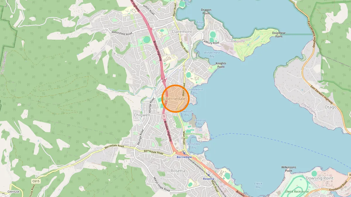 Hobart Rubbish Removal service area map for Berriedale
