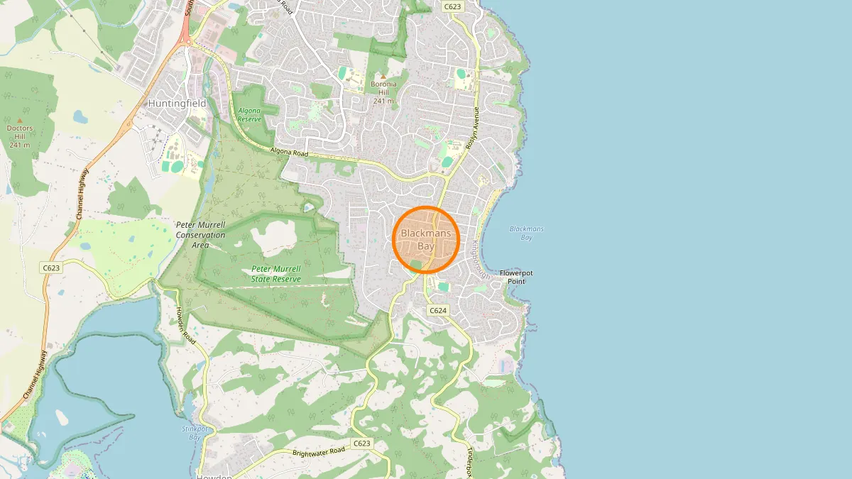 Hobart Rubbish Removal service area map for Blackmans Bay