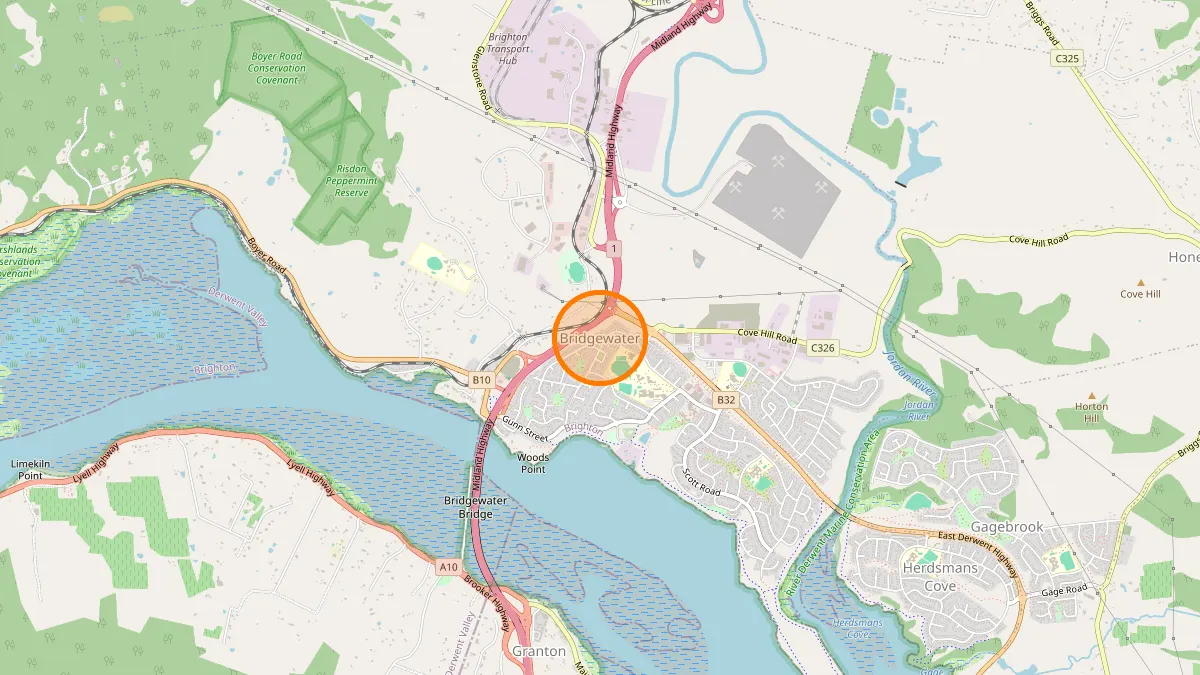 Hobart Rubbish Removal service area map for Bridgewater