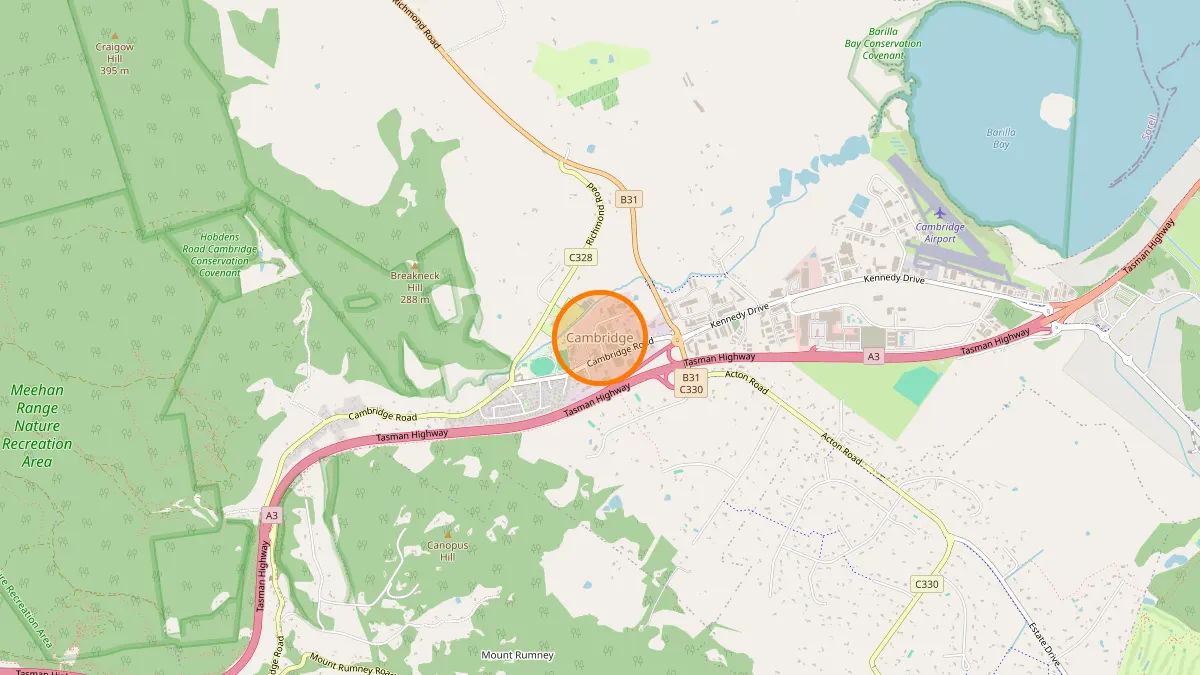 Hobart Rubbish Removal service area map for Cambridge
