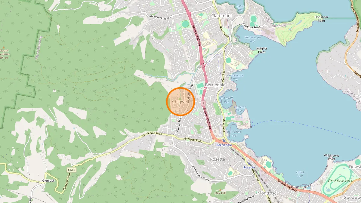 Hobart Rubbish Removal service area map for Chigwell