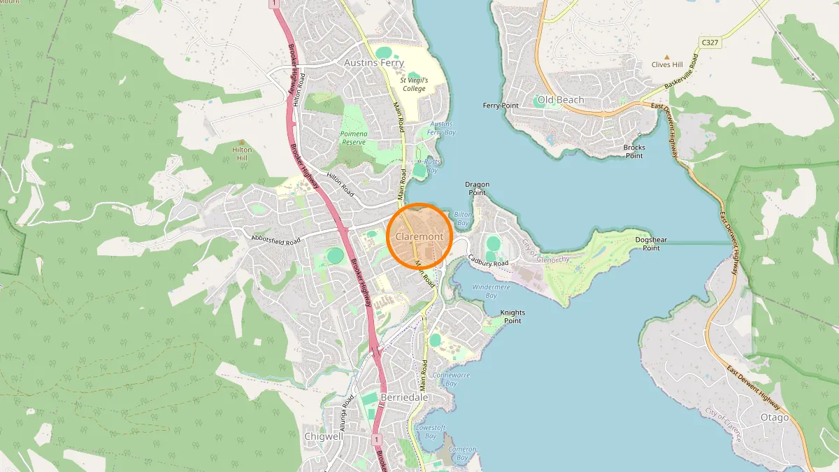 Hobart Rubbish Removal service area map for Claremont