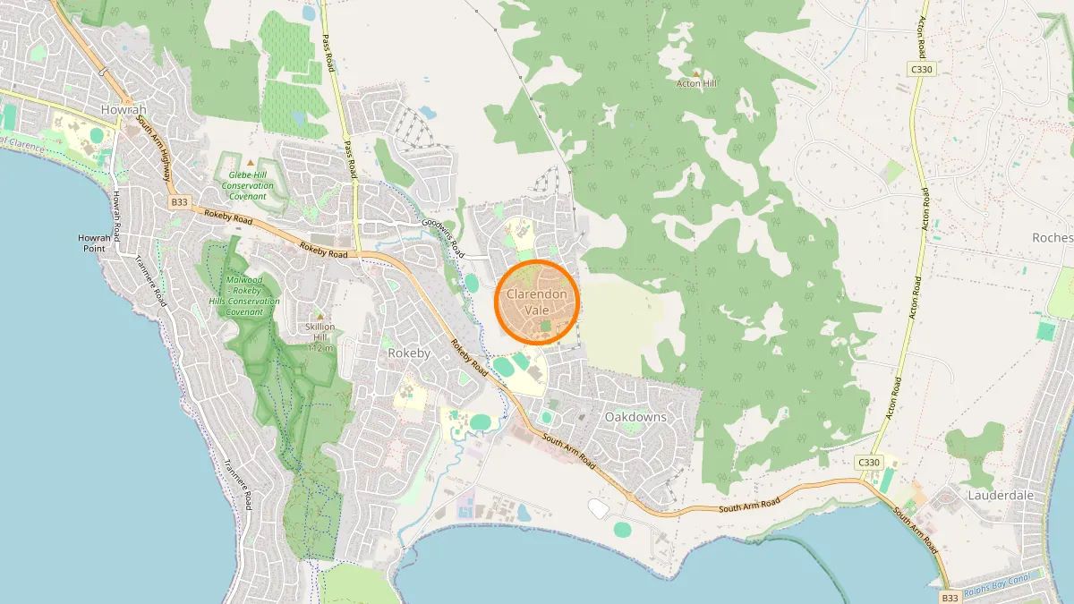 Hobart Rubbish Removal service area map for Clarendon Vale