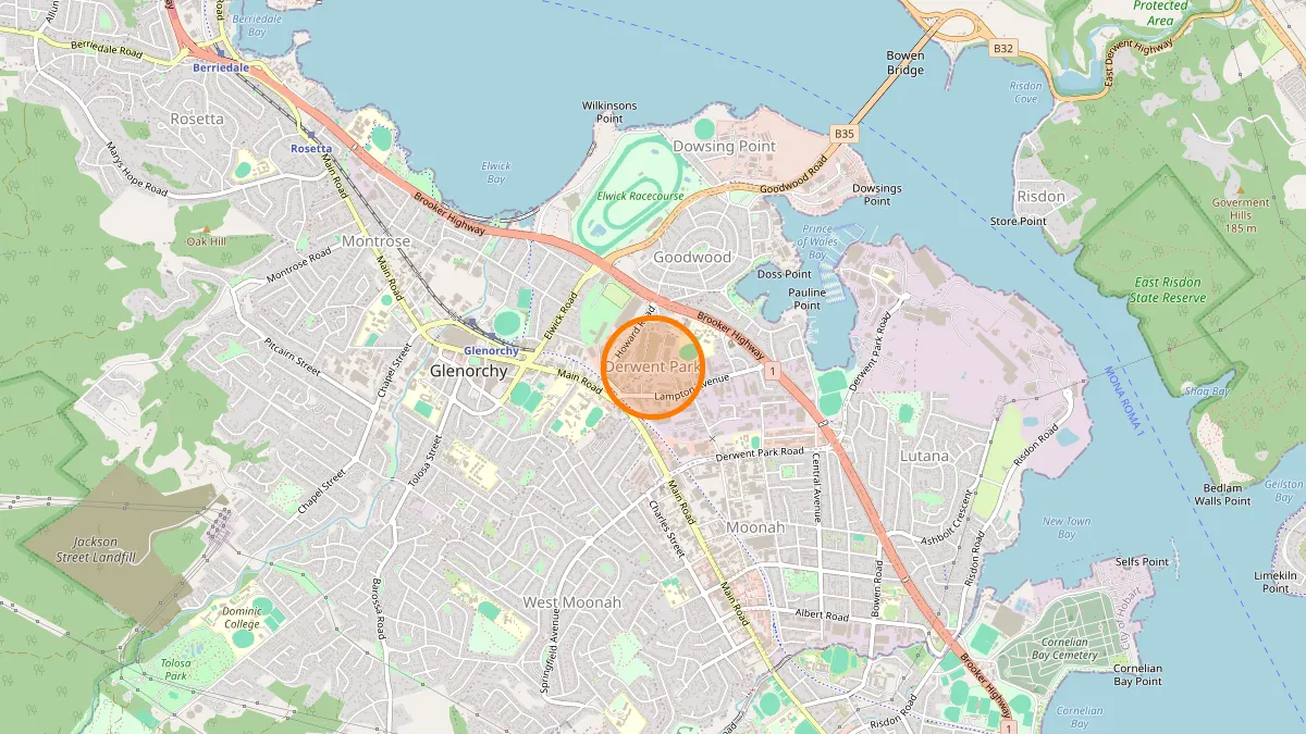 Hobart Rubbish Removal service area map for Derwent Park