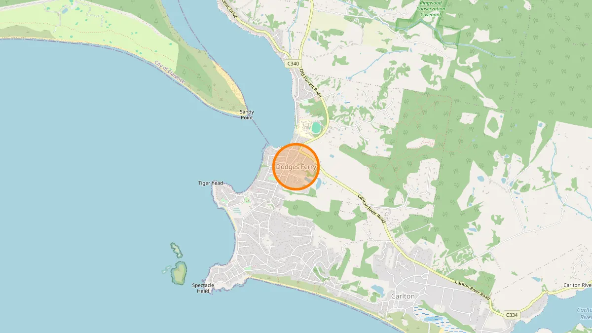 Hobart Rubbish Removal service area map for Dodges Ferry