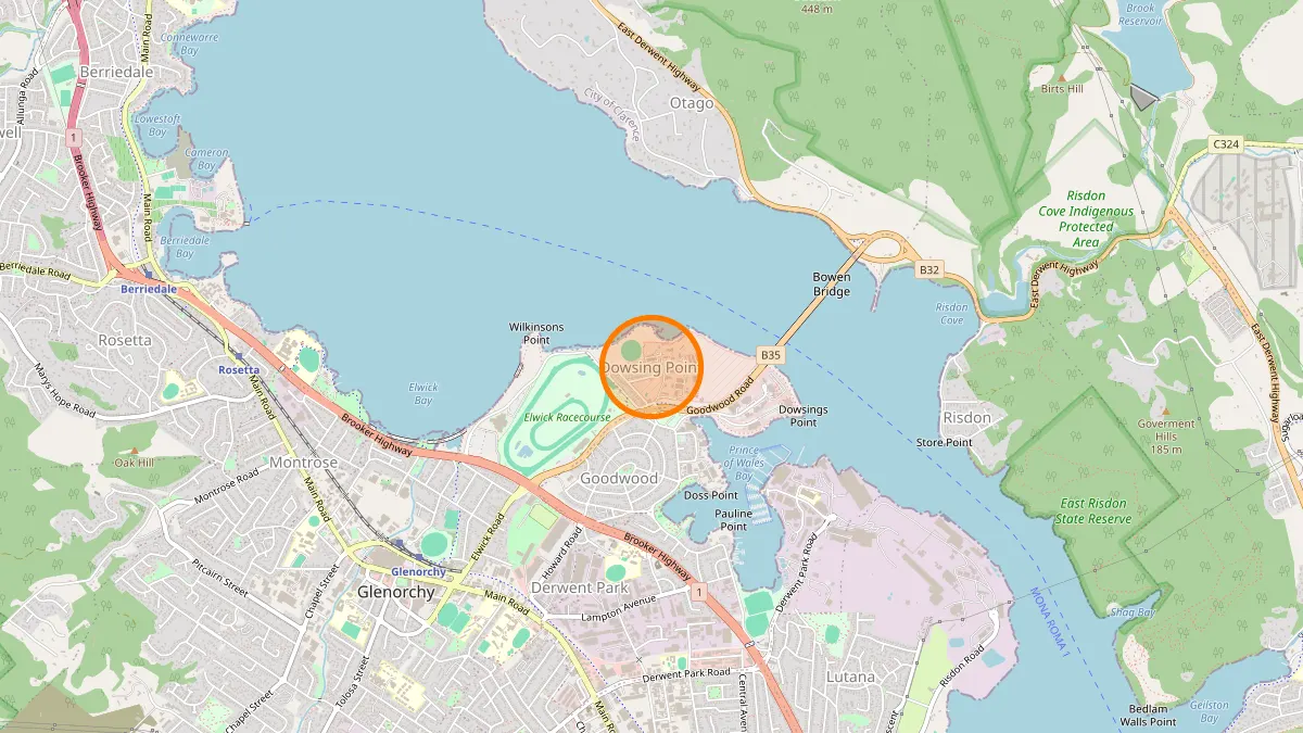 Hobart Rubbish Removal service area map for Dowsing Point
