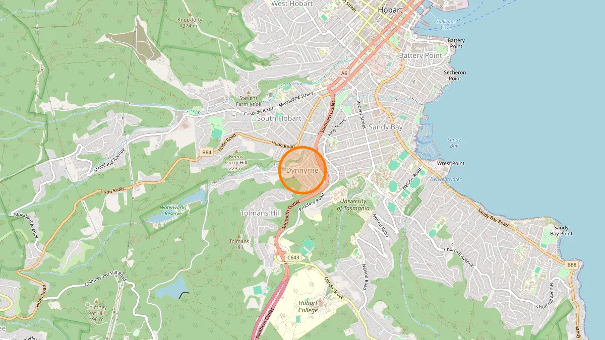Hobart Rubbish Removal service area map for Dynnyrne
