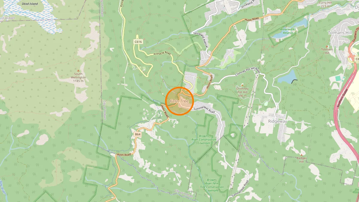 Hobart Rubbish Removal service area map for Fern Tree