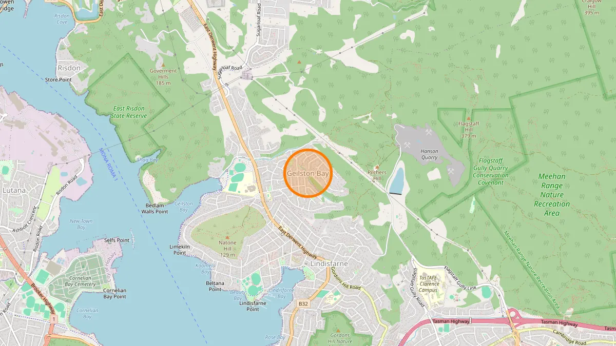 Hobart Rubbish Removal service area map for Geilston Bay
