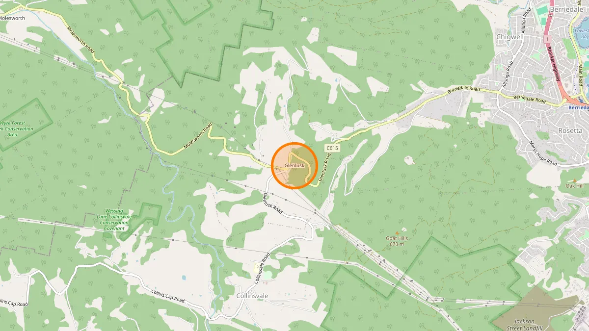 Hobart Rubbish Removal service area map for Glenlusk