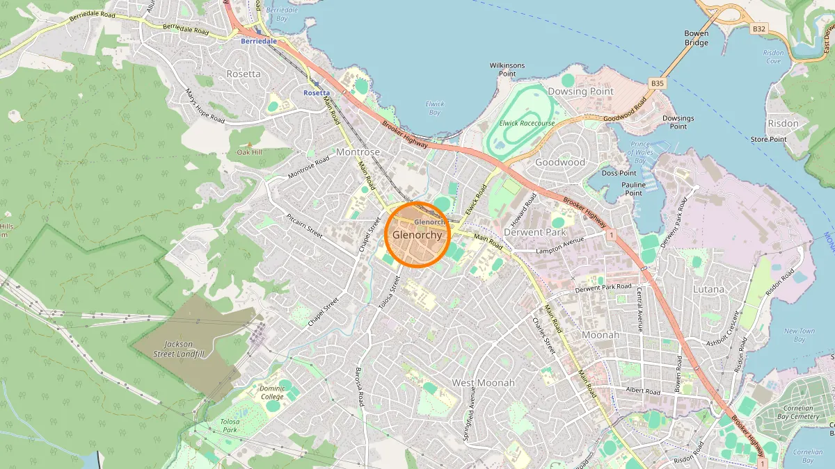 Hobart Rubbish Removal service area map for Glenorchy