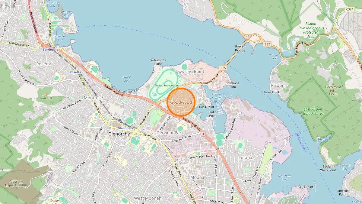 Hobart Rubbish Removal service area map for Goodwood
