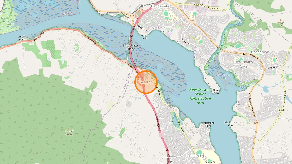 Hobart Rubbish Removal service area map for Granton