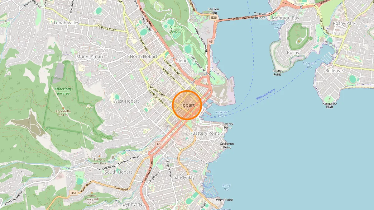Hobart Rubbish Removal service area map for Hobart