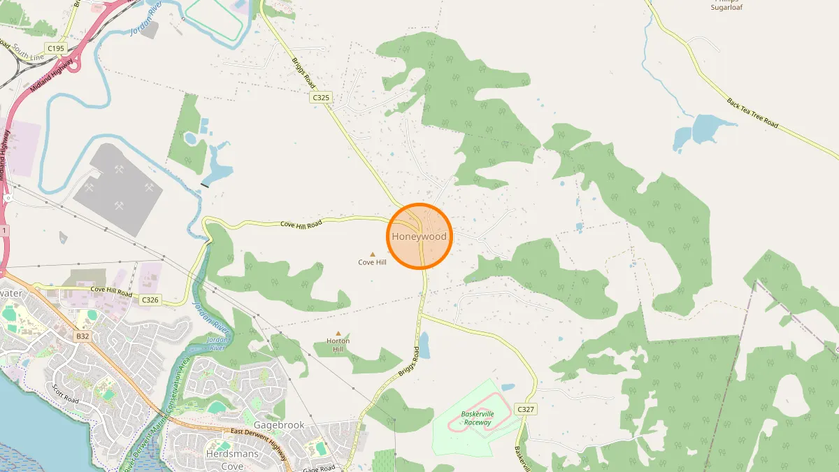 Hobart Rubbish Removal service area map for Honeywood
