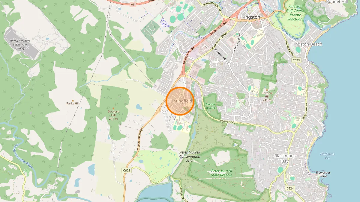 Hobart Rubbish Removal service area map for Huntingfield