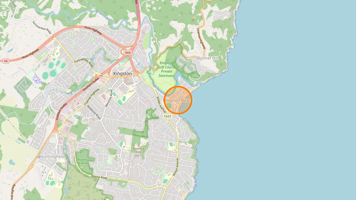Hobart Rubbish Removal service area map for Kingston Beach
