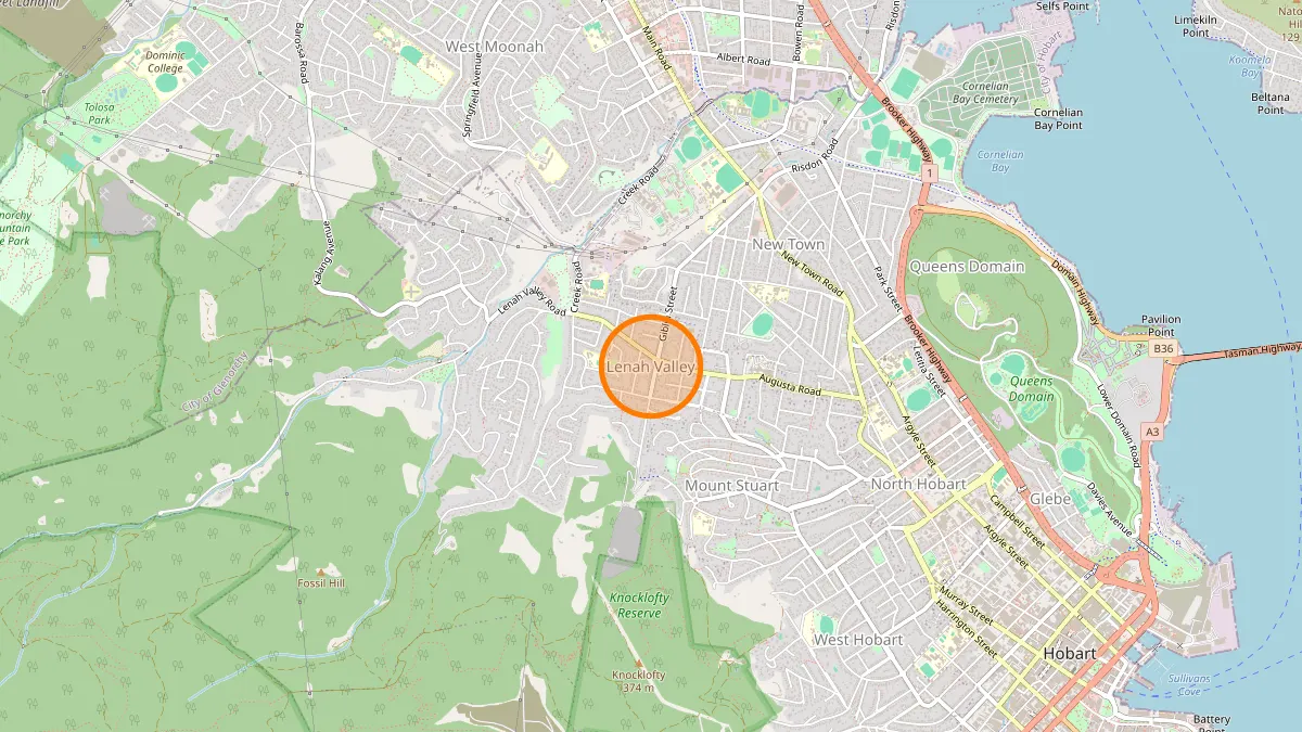 Hobart Rubbish Removal service area map for Lenah Valley