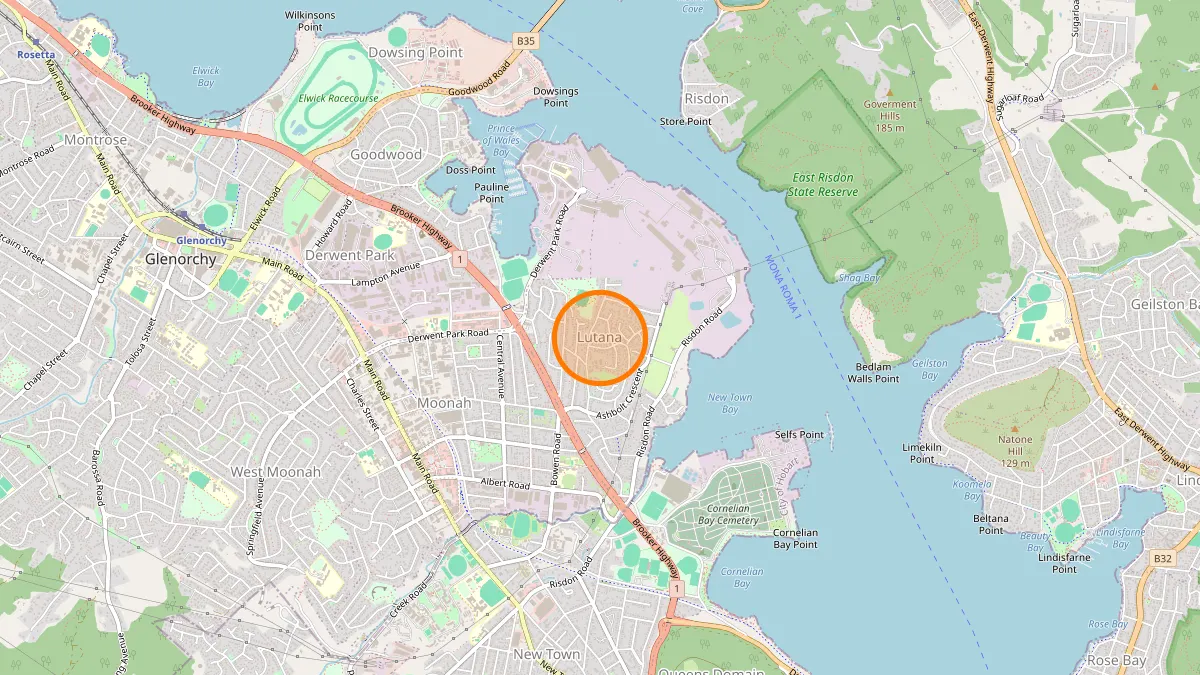 Hobart Rubbish Removal service area map for Lutana
