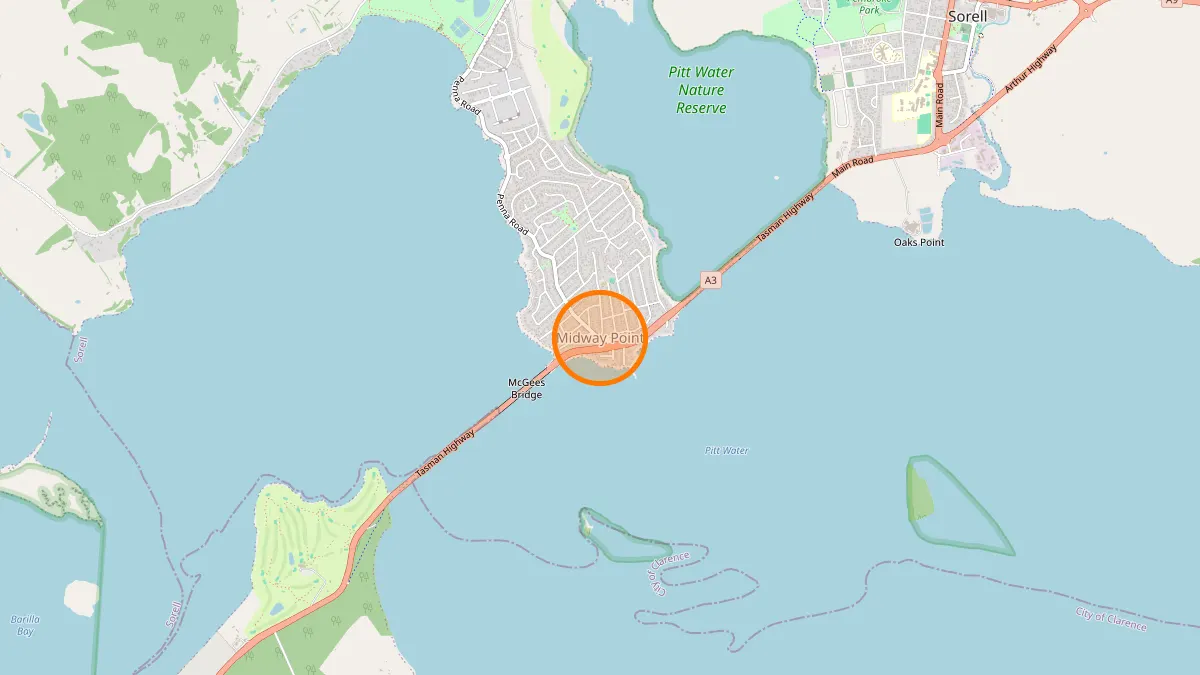 Hobart Rubbish Removal service area map for Midway Point