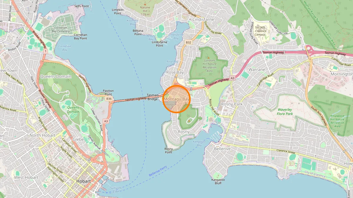 Hobart Rubbish Removal service area map for Montagu Bay