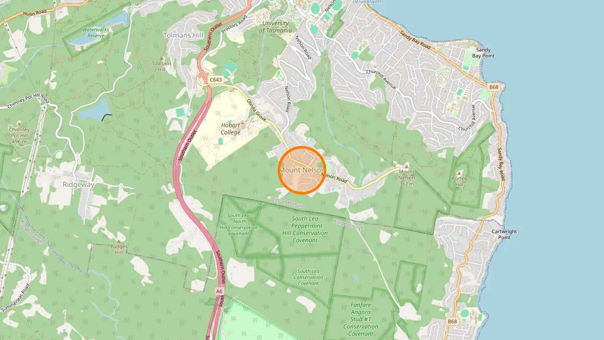 Hobart Rubbish Removal service area map for Mount Nelson