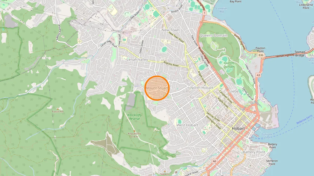 Hobart Rubbish Removal service area map for Mount Stuart