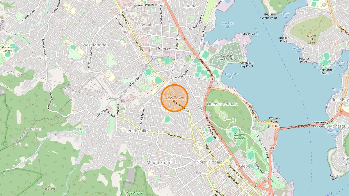 Hobart Rubbish Removal service area map for New Town