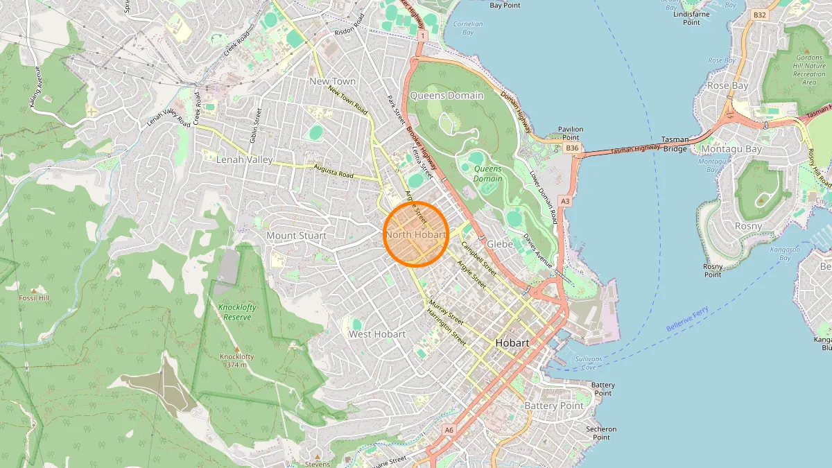 Hobart Rubbish Removal service area map for North Hobart