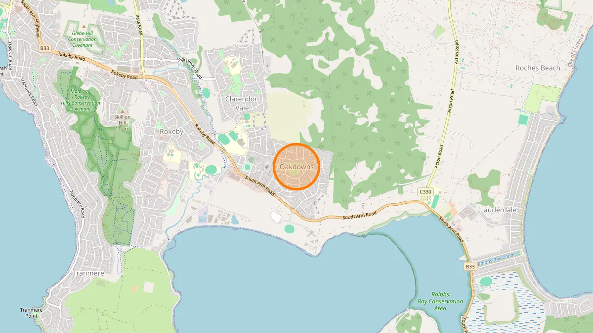Hobart Rubbish Removal service area map for Oakdowns