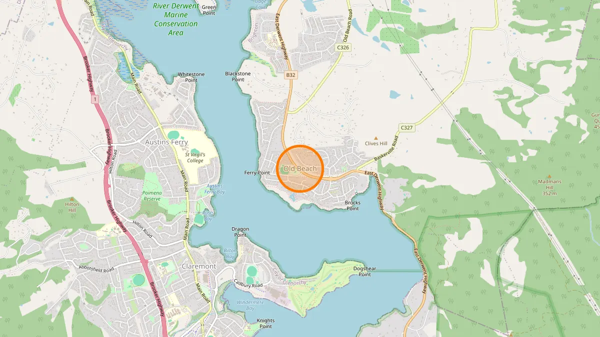 Hobart Rubbish Removal service area map for Old Beach
