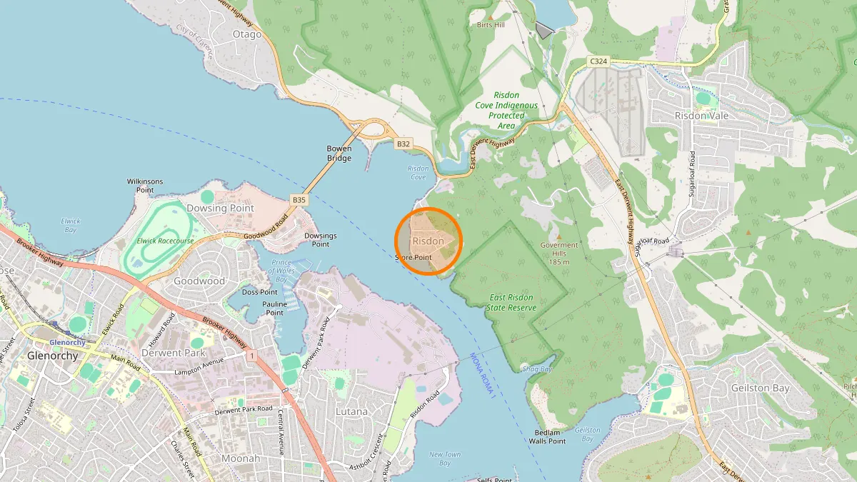Hobart Rubbish Removal service area map for Risdon