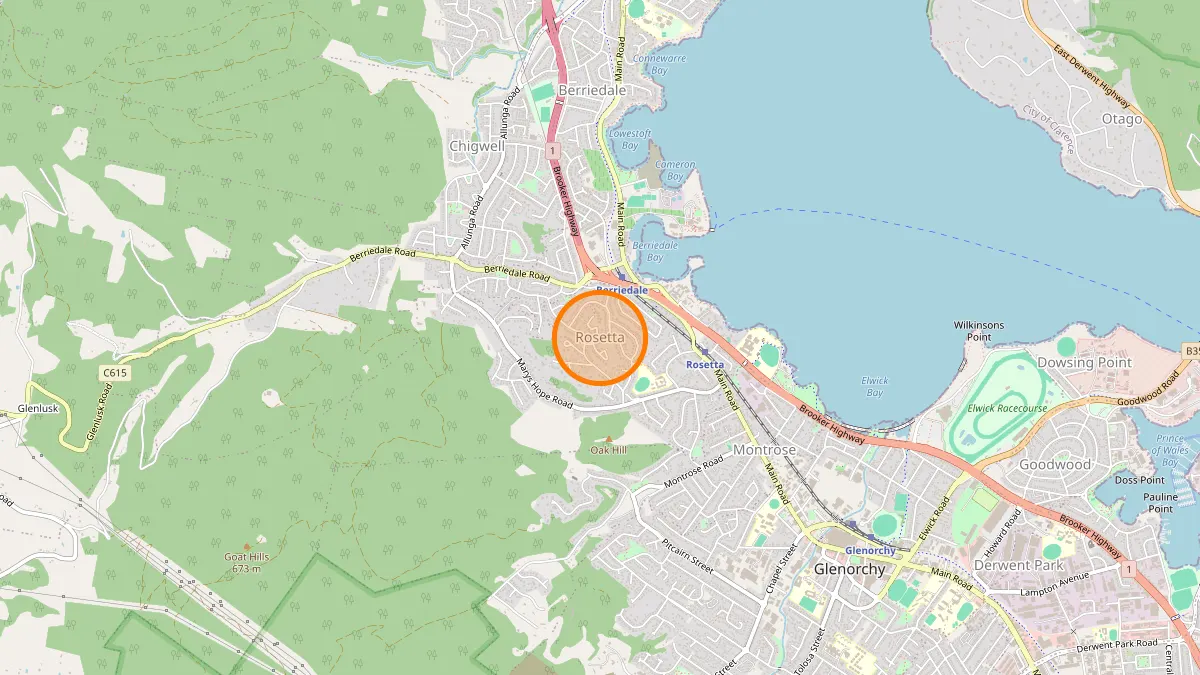 Hobart Rubbish Removal service area map for Rosetta