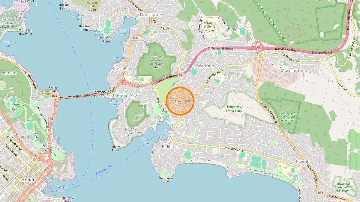 Hobart Rubbish Removal service area map for Rosny Park