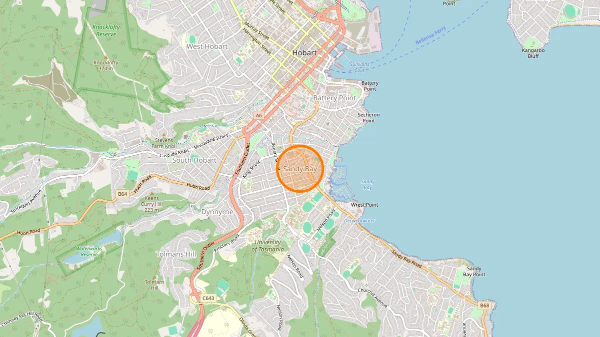 Hobart Rubbish Removal service area map for Sandy Bay