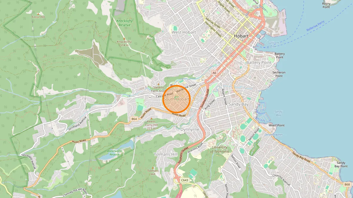 Hobart Rubbish Removal service area map for South Hobart