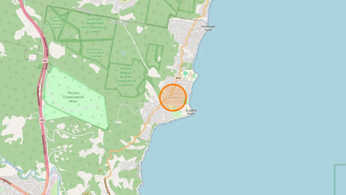 Hobart Rubbish Removal service area map for Taroona