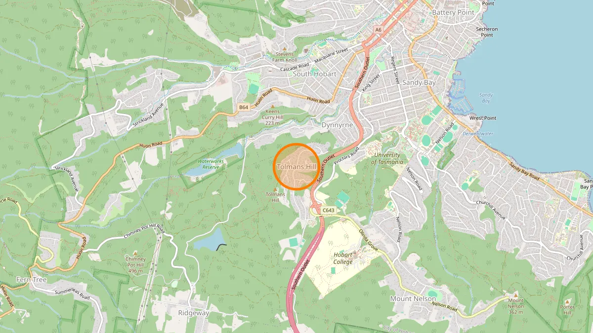 Hobart Rubbish Removal service area map for Tolmans Hill
