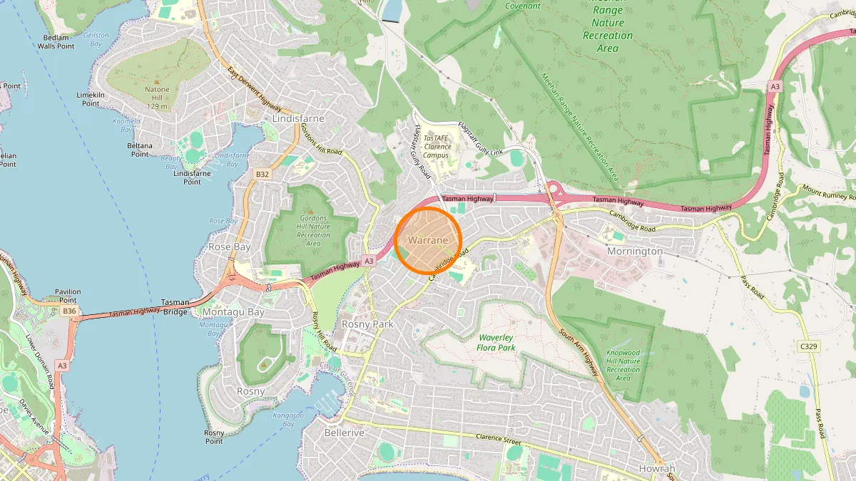 Hobart Rubbish Removal service area map for Warrane