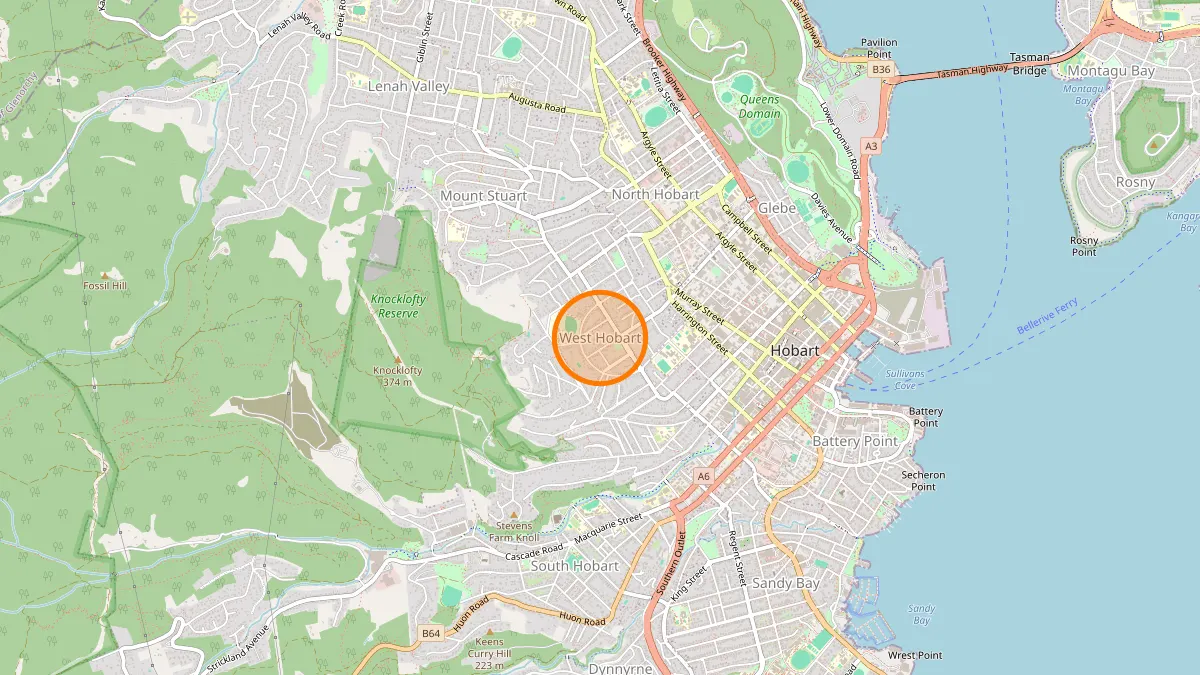 Hobart Rubbish Removal service area map for West Hobart